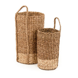 Zentique Woven Seagrass Basket Large — Handwoven Corn Husk Leaf Storage Bin, Tall Neutral Coastal Decor Organizer ZENWS-B14 L