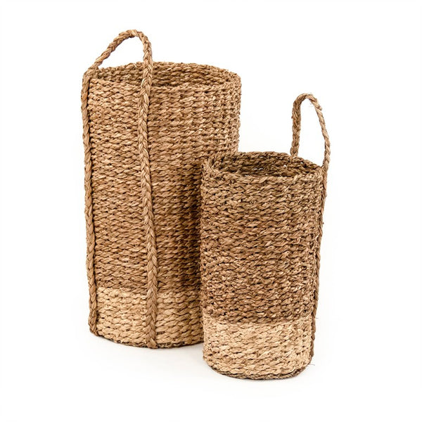 Zentique Woven Seagrass Basket Large — Handwoven Corn Husk Leaf Storage Bin, Tall Neutral Coastal Decor Organizer ZENWS-B14 L