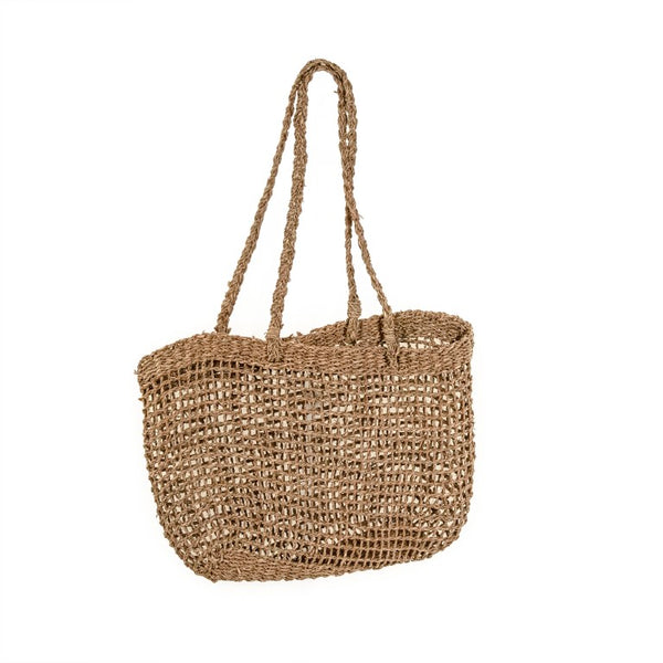 Zentique Woven Seagrass Handbag Set of 2 — Handcrafted Coastal Tote, Durable Spacious Everyday Beach Bag, Neutral Style ZENWS-HB03