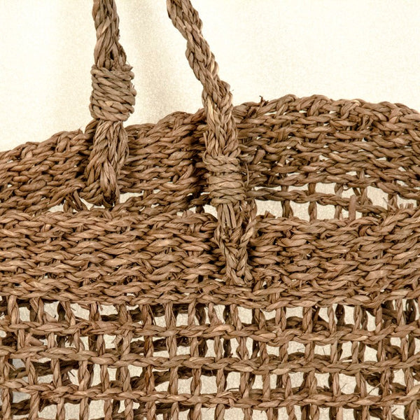 Zentique Woven Seagrass Handbag Set of 2 — Handcrafted Coastal Tote, Durable Spacious Everyday Beach Bag, Neutral Style ZENWS-HB03