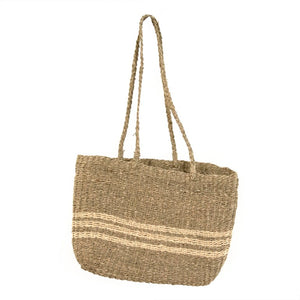 Zentique Woven seagrass & palm leaf handbags (Set of 2) — roomy structured totes, durable eco-friendly market, beach, home storage ZENWS-HB07