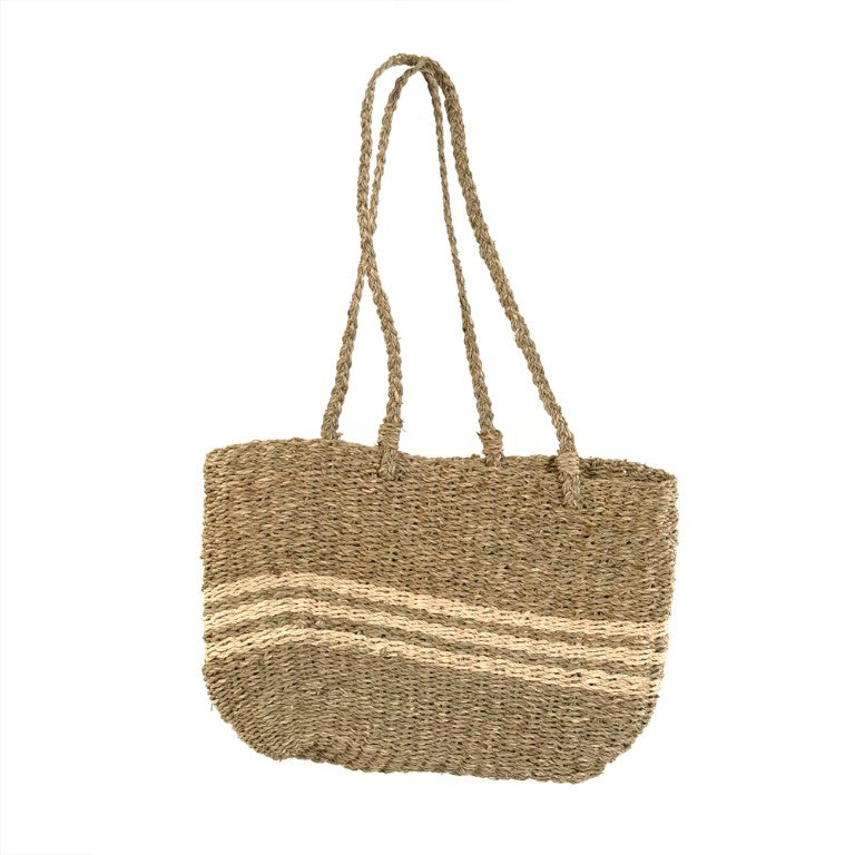 Zentique Woven seagrass & palm leaf handbags (Set of 2) — roomy structured totes, durable eco-friendly market, beach, home storage ZENWS-HB07