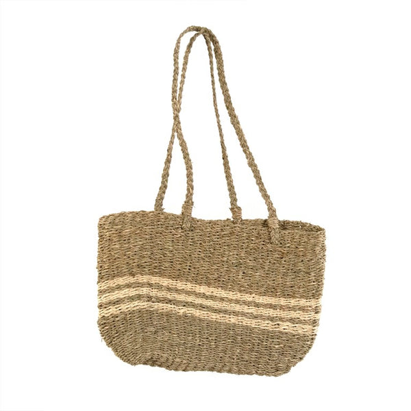 Zentique Woven seagrass & palm leaf handbags (Set of 2) — roomy structured totes, durable eco-friendly market, beach, home storage ZENWS-HB07