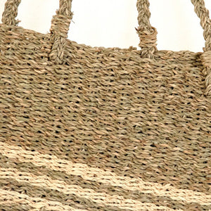 Zentique Woven seagrass & palm leaf handbags (Set of 2) — roomy structured totes, durable eco-friendly market, beach, home storage ZENWS-HB07