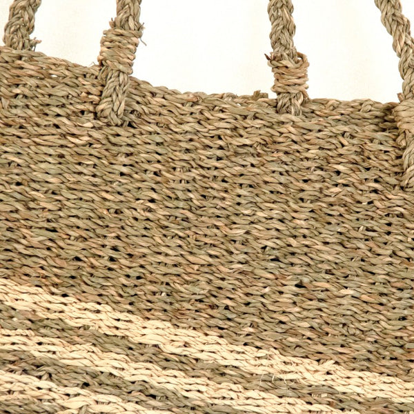 Zentique Woven seagrass & palm leaf handbags (Set of 2) — roomy structured totes, durable eco-friendly market, beach, home storage ZENWS-HB07