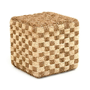 Zentique Woven seagrass pouf ottoman — handwoven eco-friendly seating, compact footrest for modern boho rooms Brown/ Beige ZENWS-P02