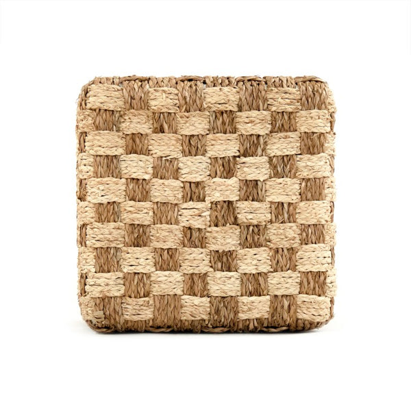 Zentique Woven seagrass pouf ottoman — handwoven eco-friendly seating, compact footrest for modern boho rooms Brown/ Beige ZENWS-P02