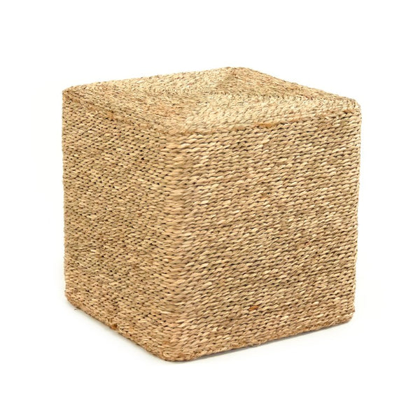 Zentique Woven seagrass pouf ottoman — handwoven eco-friendly seating, compact footrest for modern boho rooms Brown ZENWS-P03