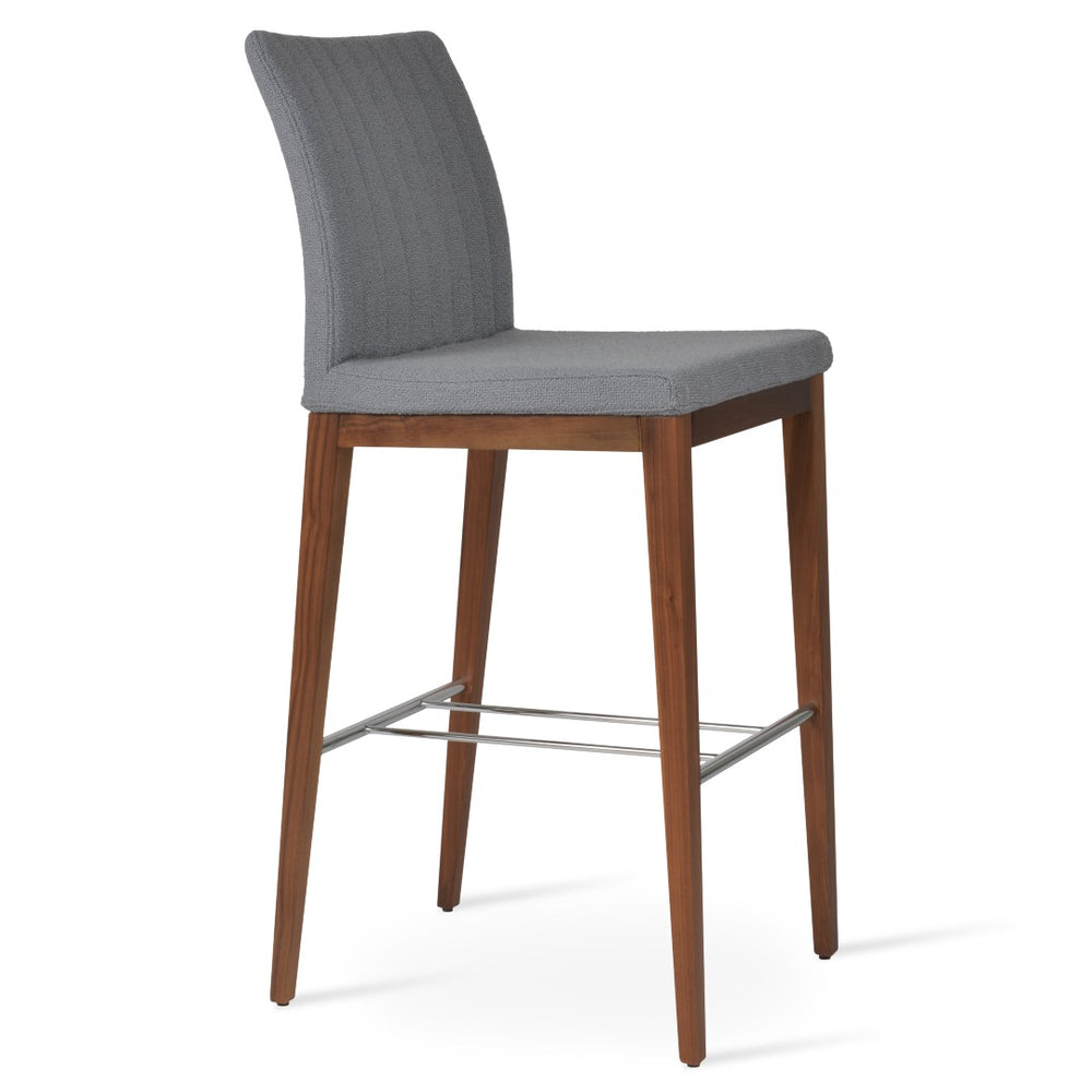 Soho Concept Zeyno Counter Wood Barstools In Genuine Leather With Camira Boucle Fabric – 10-year Guarantee! Walnut,Grey  Soho-concept-dining-chair-07302