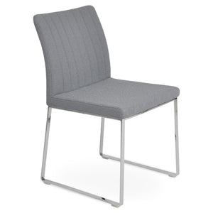 Soho Concept Zeyno Sled Dining Chair - Luxurious Boucle Fabric, Genuine Leather, 10-year Guarantee, Brass Finish Chrome,Grey  Soho-concept-dining-chair-06513