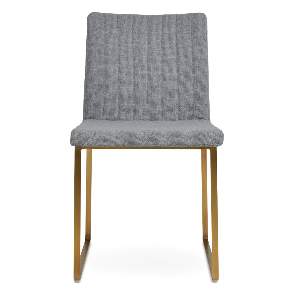 Soho Concept Zeyno Sled Dining Chair - Luxurious Boucle Fabric, Genuine Leather, 10-year Guarantee, Brass Finish Brass,Grey  Soho-concept-dining-chair-06495