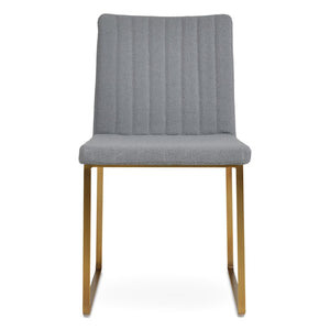 Soho Concept Zeyno Sled Dining Chair - Luxurious Boucle Fabric, Genuine Leather, 10-year Guarantee, Brass Finish Brass,Grey  Soho-concept-dining-chair-06495