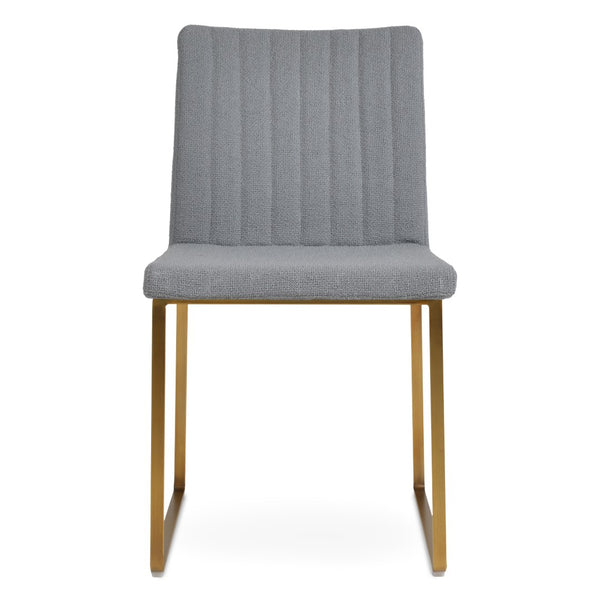 Soho Concept Zeyno Sled Dining Chair - Luxurious Boucle Fabric, Genuine Leather, 10-year Guarantee, Brass Finish Brass,Grey  Soho-concept-dining-chair-06495