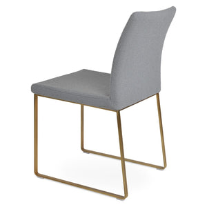 Soho Concept Zeyno Sled Dining Chair - Luxurious Boucle Fabric, Genuine Leather, 10-year Guarantee, Brass Finish Brass,Grey  Soho-concept-dining-chair-06495
