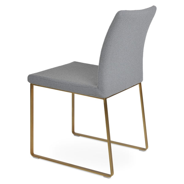 Soho Concept Zeyno Sled Dining Chair - Luxurious Boucle Fabric, Genuine Leather, 10-year Guarantee, Brass Finish Brass,Grey  Soho-concept-dining-chair-06495