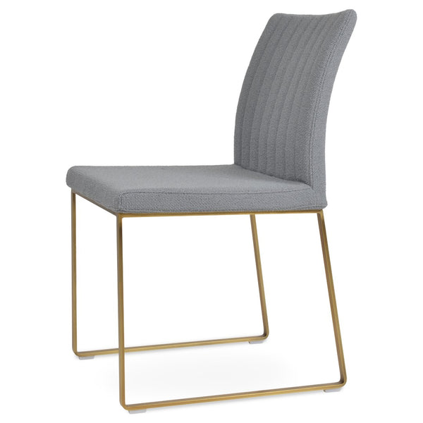 Soho Concept Zeyno Sled Dining Chair - Luxurious Boucle Fabric, Genuine Leather, 10-year Guarantee, Brass Finish Brass,Grey  Soho-concept-dining-chair-06495