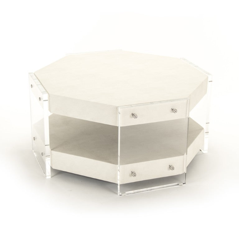 Zentique Acel Octagon Coffee Table in Teton Arctic White — 36" glossy geometric centerpiece, durable & modern ZF004 FL