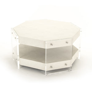 Zentique Acel Octagon Coffee Table in Teton Arctic White — 36" glossy geometric centerpiece, durable & modern ZF004 FL