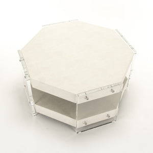Zentique Acel Octagon Coffee Table in Teton Arctic White — 36" glossy geometric centerpiece, durable & modern ZF004 FL