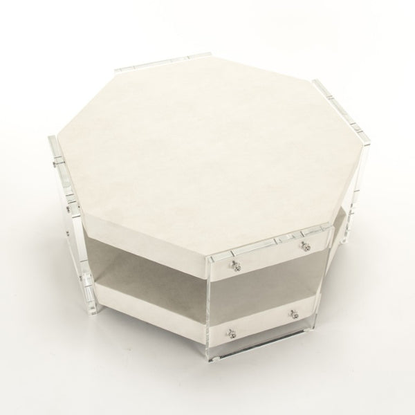 Zentique Acel Octagon Coffee Table in Teton Arctic White — 36" glossy geometric centerpiece, durable & modern ZF004 FL