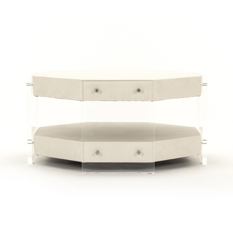 Zentique Acel Octagon Coffee Table in Teton Arctic White — 36" glossy geometric centerpiece, durable & modern ZF004 FL