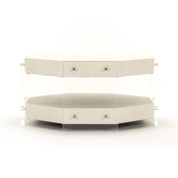 Zentique Acel Octagon Coffee Table in Teton Arctic White — 36" glossy geometric centerpiece, durable & modern ZF004 FL