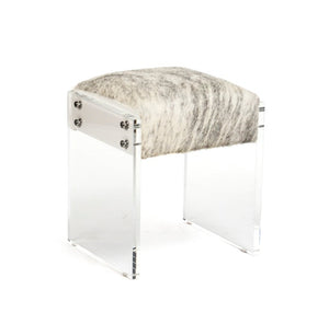 Zentique Vanity modern acrylic stool with plush PU seat—compact 16x19x15 inches, durable stylish accent for small spaces White Vinyl/Salt Pepper Grey&White ZF007
