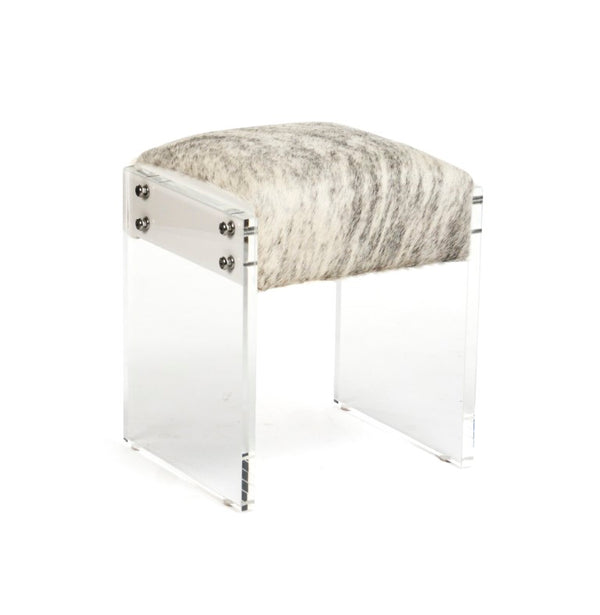 Zentique Vanity modern acrylic stool with plush PU seat—compact 16x19x15 inches, durable stylish accent for small spaces White Vinyl/Salt Pepper Grey&White ZF007