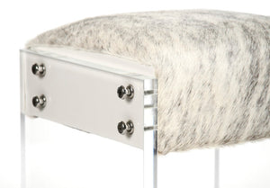 Zentique Vanity modern acrylic stool with plush PU seat—compact 16x19x15 inches, durable stylish accent for small spaces White Vinyl/Salt Pepper Grey&White ZF007