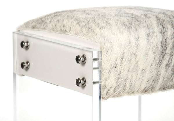 Zentique Vanity modern acrylic stool with plush PU seat—compact 16x19x15 inches, durable stylish accent for small spaces White Vinyl/Salt Pepper Grey&White ZF007