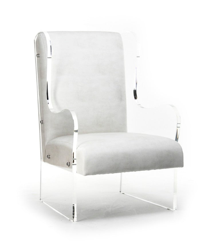 Zentique Acrylic Clear Wingback Chair with PU Upholstery — Sculptural Modern Accent Seating, Made in USA ZF010