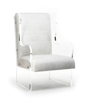 Zentique Acrylic Clear Wingback Chair with PU Upholstery — Sculptural Modern Accent Seating, Made in USA ZF010