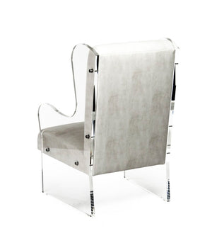 Zentique Acrylic Clear Wingback Chair with PU Upholstery — Sculptural Modern Accent Seating, Made in USA ZF010