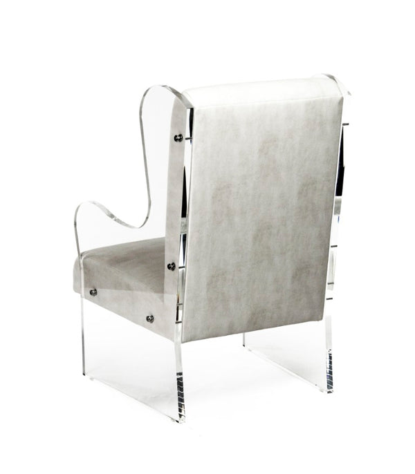 Zentique Acrylic Clear Wingback Chair with PU Upholstery — Sculptural Modern Accent Seating, Made in USA ZF010