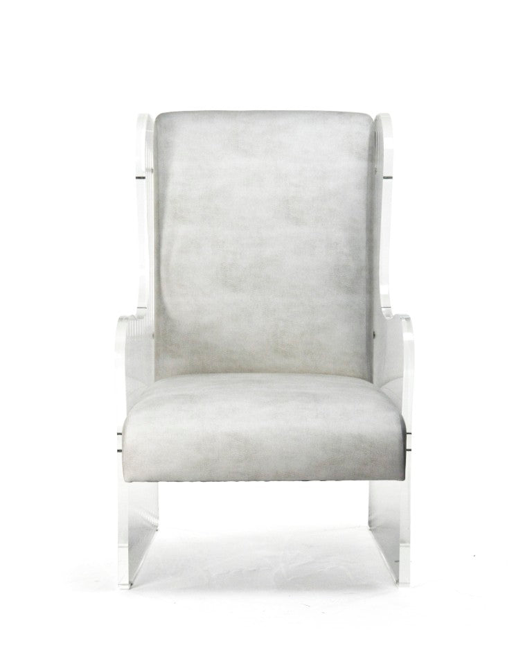 Zentique Acrylic Clear Wingback Chair with PU Upholstery — Sculptural Modern Accent Seating, Made in USA ZF010
