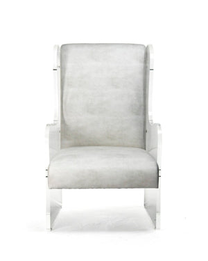 Zentique Acrylic Clear Wingback Chair with PU Upholstery — Sculptural Modern Accent Seating, Made in USA ZF010