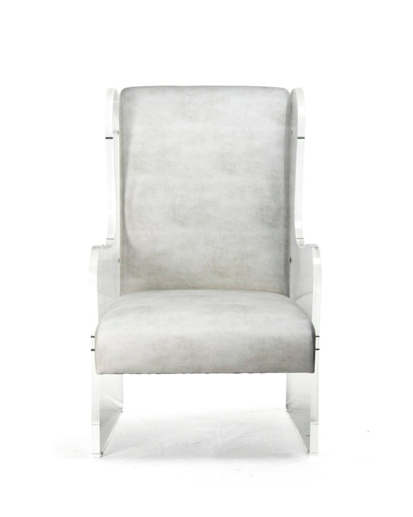 Zentique Acrylic Clear Wingback Chair with PU Upholstery — Sculptural Modern Accent Seating, Made in USA ZF010
