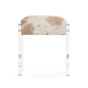 Zentique Lars Stool: Stylish Tan & White Cowhide With Clear Acrylic Frame For Modern Home & Office Decor Tan,White Spotted Cowhide,Clear Acrylic,Arctic White Pu Acrylic,Pu,Cowhide Zf028