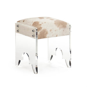 Zentique Lars Modern Acrylic Stool with Cowhide Accent and PU Upholstery — Compact, Stylish Seating (W18×H21) ZF028