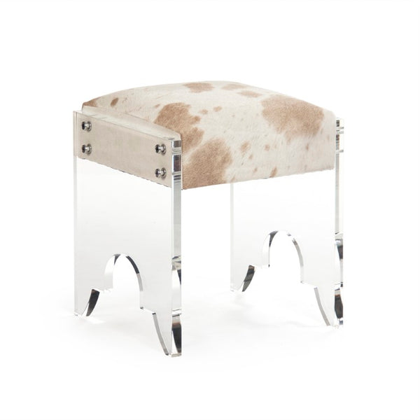 Zentique Lars Modern Acrylic Stool with Cowhide Accent and PU Upholstery — Compact, Stylish Seating (W18×H21) ZF028