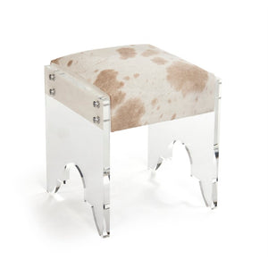 Zentique Lars Modern Acrylic Stool with Cowhide Accent and PU Upholstery — Compact, Stylish Seating (W18×H21) ZF028