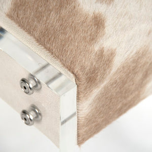 Zentique Lars Modern Acrylic Stool with Cowhide Accent and PU Upholstery — Compact, Stylish Seating (W18×H21) ZF028