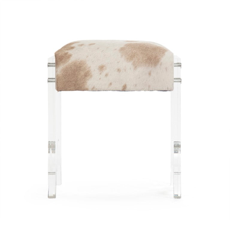 Zentique Lars Modern Acrylic Stool with Cowhide Accent and PU Upholstery — Compact, Stylish Seating (W18×H21) ZF028