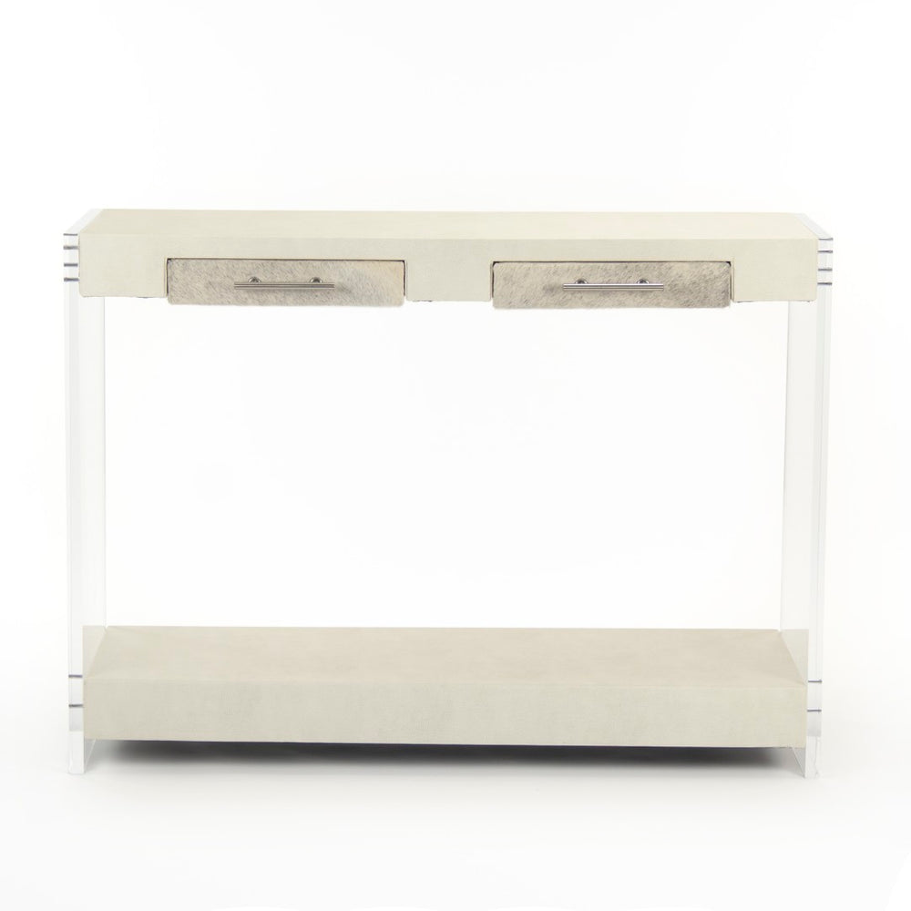 Zentique Parker Acrylic Console With Chic White Drawers - Modern Elegance And Versatile Storage Solution Clear Acrylic,Arctic White Pu Acrylic,Pu Zf035