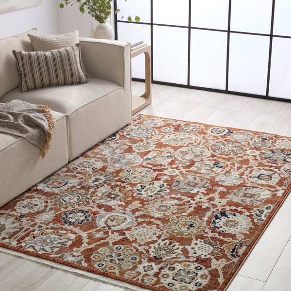 Jaipur Living Vibe by Jaipur Living Althea Oushak Floral Polypropylene Rug for Dining Rooms Orange 10'X14' RUG156887