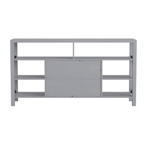 English Elm Wyatt Modern Farmhouse Tall TV Console Cabinet with Stylish Open Shelves and Hidden Storage Solutions Coastal Gray 60" ZG-025-CGY-GG