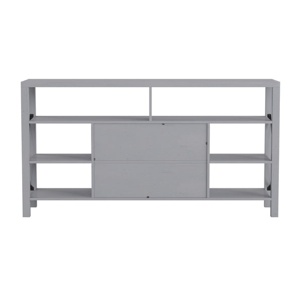 English Elm Wyatt Modern Farmhouse Tall TV Console Cabinet with Stylish Open Shelves and Hidden Storage Solutions Coastal Gray 60" ZG-025-CGY-GG