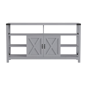 English Elm Wyatt Modern Farmhouse Tall TV Console Cabinet with Stylish Open Shelves and Hidden Storage Solutions Coastal Gray 60" ZG-025-CGY-GG