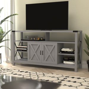 English Elm Wyatt Modern Farmhouse Tall TV Console Cabinet with Stylish Open Shelves and Hidden Storage Solutions Coastal Gray 60" ZG-025-CGY-GG