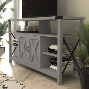 English Elm Wyatt Modern Farmhouse Tall TV Console Cabinet with Stylish Open Shelves and Hidden Storage Solutions Coastal Gray 60" ZG-025-CGY-GG
